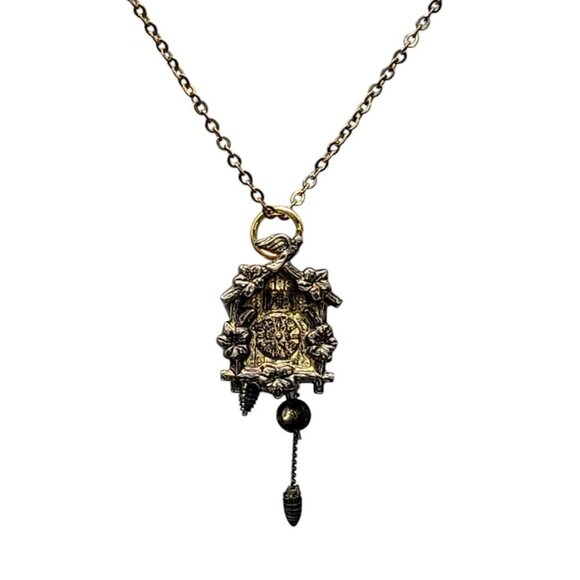 Vermeil Cuckoo Coo Clock Pendant Necklace 16" Chain Gold Plating on Sterling 925 - Picture 14 of 16